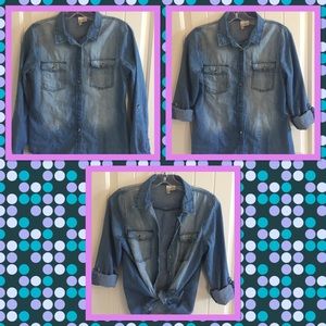 Distressed Denim Button Up Top sz. S